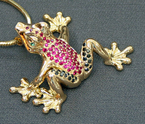 Alysa Gold Frog Pendant – Bronze sculpture by Barry Stein; bronze frogs ...